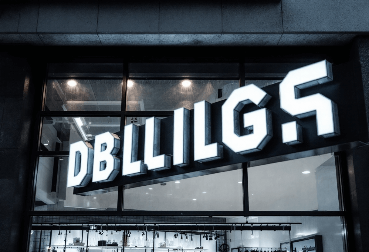 Lettres d’enseigne installées sur façade commerciale.
